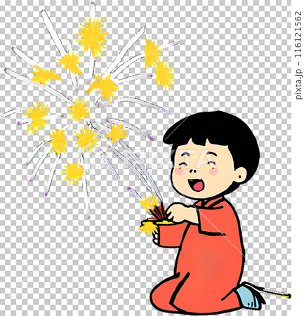 花火で遊ぶ子供 116121562