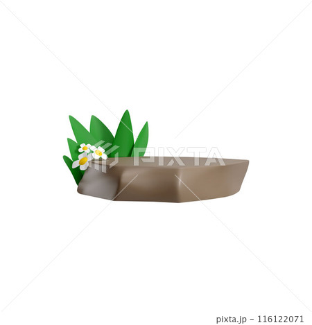3D vector stone with daisy flowers growing from behind on a white background 3D vector stone with daisy flowers growing from behind on a white background 116122071