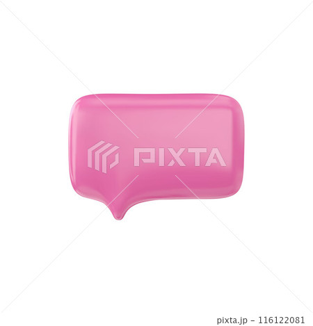 3D glossy pink empty speech bubble, vector render roundish rectangular text bubble shape, social media chat message icon 116122081