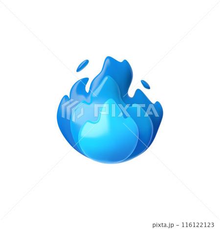 Blue gas or fire flame with sparks 3D plastic style icon, burning bonfire, vector energy and power element sparkle torch 116122123