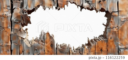 Weathered Wooden Fence with Gaping Hole 116122259