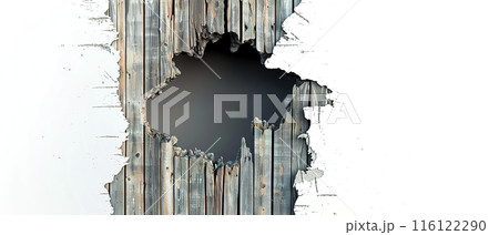 Broken White Wooden Fence with Peeling Paint 116122290