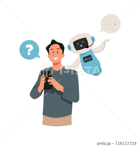 Vector illustration depicting working with a headset, helping a client in an online chat Vector illustration depicting working with a headset, helping a client in an online chat 116122728