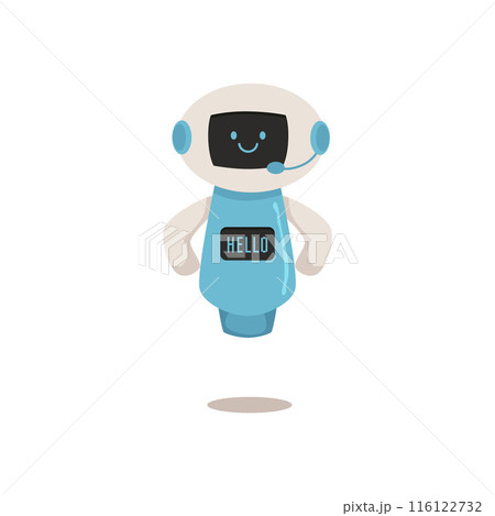 Vector illustration cute robot with headphones and a microphone, created as an online assistant Vector illustration cute robot with headphones and a microphone, created as an online assistant 116122732