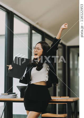 Portrait of smile beautiful business asian woman suit working office desk computer. Small business sme people employee freelance online start up marketing asian designer telemarket successful banner Portrait of smile beautiful business asian woman suit working office desk computer. Small business sme people employee freelance online start up marketing asian designer telemarket successful banner 116122953