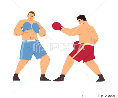 Vector illustration of a sports fight between young male boxers on a white background 116123056
