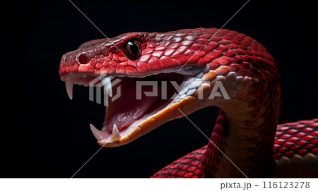 Red Snake with Open Mouth on Black Background Red Snake with Open Mouth on Black Background 116123278