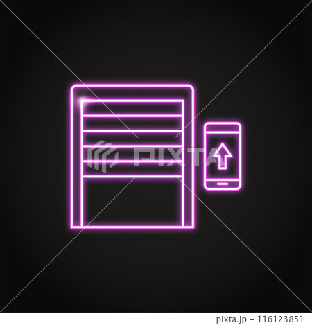 Neon smart garage door opening icon in line style Neon smart garage door opening icon in line style 116123851