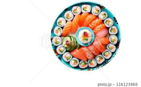 Assorted sushi, rolls and maki Assorted sushi, rolls and maki 116123869