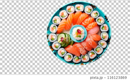 Assorted sushi, rolls and maki Assorted sushi, rolls and maki 116123869