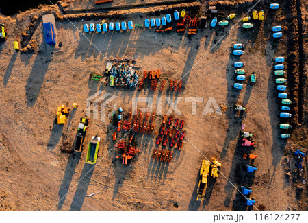 Aerial View of Agricultural Machinery Assembly in Georgia at Dusk Aerial View of Agricultural Machinery Assembly in Georgia at Dusk 116124277