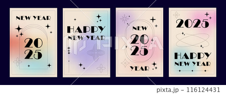 Happy New Year 2025 set posters. Modern aesthetic gradient vintage backgrounds Happy New Year 2025 set posters. Modern aesthetic gradient vintage backgrounds 116124431