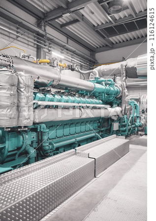 Gas fired cogeneration engine, selective focus. Gas fired cogeneration engine, selective focus. 116124615