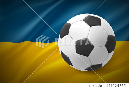 Flag of Ukraine with soccer ball. National football team concept. 3d vector illustration 116124825