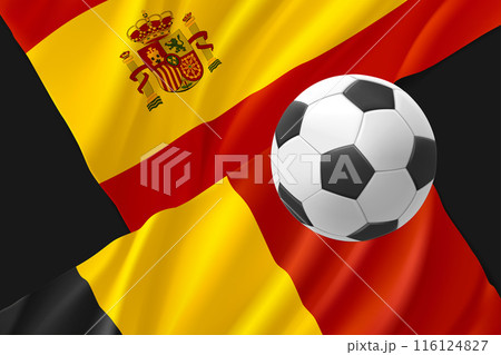 Two football team match announcement. Spain vs Belgium. 3d vector illustration 116124827