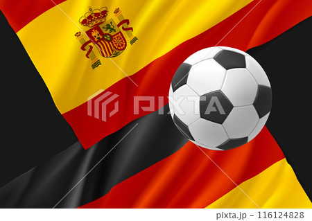 Two football team match announce. Spain vs Germany. 3d vector illustration Two football team match announce. Spain vs Germany. 3d vector illustration 116124828