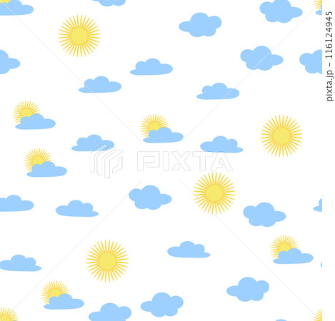 Bright sun and clouds seamless pattern, sky, childrens fashio 116124945