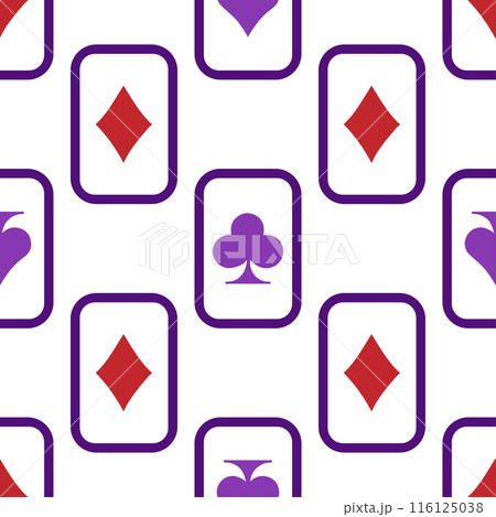 Purple falling playing cards seamless pattern. Poker and Wonderland. 116125038