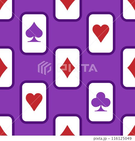 Purple falling playing cards seamless pattern. Poker and Wonderland. 116125049