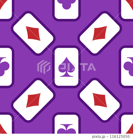 Purple falling playing cards seamless pattern. Poker and Wonderland. 116125050