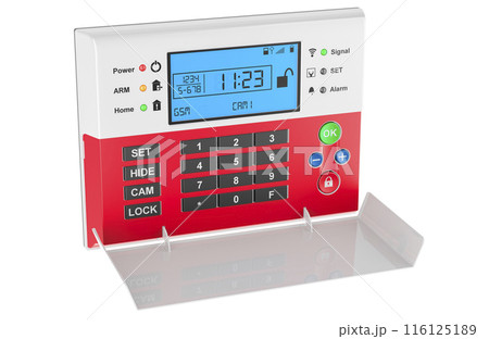 Security alarm system. Home burglar security, 3D rendering 116125189