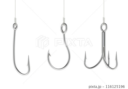 Fishing Hook, various types. 3D rendering Fishing Hook, various types. 3D rendering 116125196