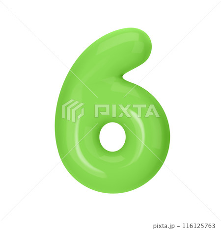 Numeral 6 - Green Plastic Balloon Number six Isolated on White Background. 3D Style Vector Illustration 116125763