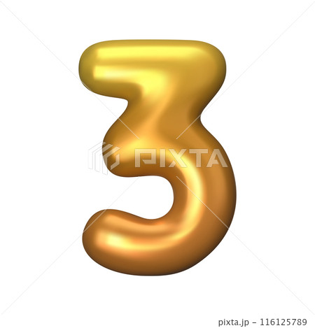 Numeral 3 - Golden Plastic Balloon Number three Isolated on White Background. 3D Style Vector Illustration Numeral 3 - Golden Plastic Balloon Number three Isolated on White Background. 3D Style Vector Illustration 116125789
