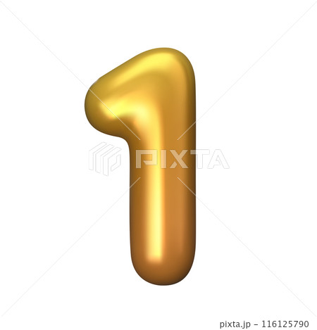 Numeral 1 - Golden Plastic Balloon Number one Isolated on White Background. 3D Style Vector Illustration 116125790