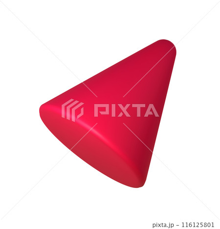 Abstract red 3D cone illustration, isolated on white background. Perfect for infographics, digital, and print materials. Modern, realistic, and scalable vector graphic for versatile design use. 116125801