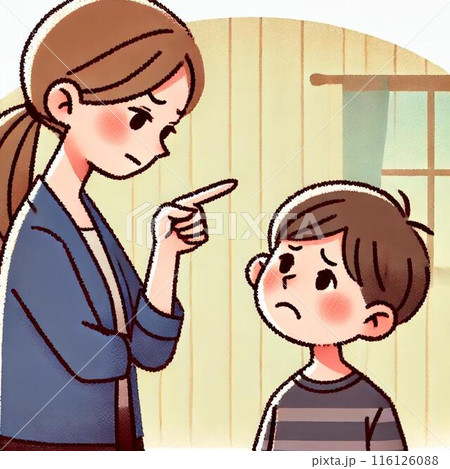 母親が優しく子供を叱る 116126088