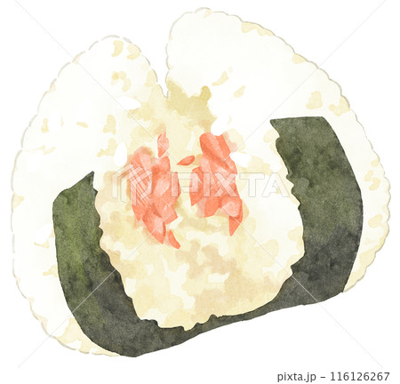 真ん中で割った鮭おにぎり(外線あり) 水彩タッチ 真ん中で割った鮭おにぎり(外線あり) 水彩タッチ 116126267