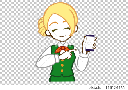 A woman who smiles with a smartphone 116126383