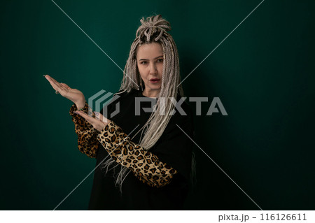 Woman With Grey Hair and Leopard Print Sleeve Woman With Grey Hair and Leopard Print Sleeve 116126611