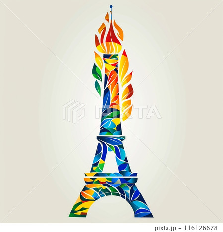 Olympic torch with Flame on the Eiffel Tower icon in Paris, France. Olympic Fire Logo Design. Symbol of the 2024 Summer Olympic Games, Sports concept. Illustration isolated on white background Olympic torch with Flame on the Eiffel Tower icon in Paris, France. Olympic Fire Logo Design. Symbol of the 2024 Summer Olympic Games, Sports concept. Illustration isolated on white background 116126678