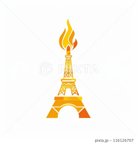 Olympic Fire Logo Design. Symbol of the 2024 Summer Olympics, sport games concept. Olympic torch with Flame on the Eiffel Tower icon in Paris, France. Illustration isolated on white background Olympic Fire Logo Design. Symbol of the 2024 Summer Olympics, sport games concept. Olympic torch with Flame on the Eiffel Tower icon in Paris, France. Illustration isolated on white background 116126707