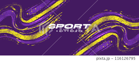 Abstract Sports Background with Purple and Yellow Brush Texture and Halftone Effect. Grunge Background for Banner or Poster Design Abstract Sports Background with Purple and Yellow Brush Texture and Halftone Effect. Grunge Background for Banner or Poster Design 116126795