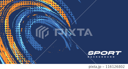 Abstract Sports Background with Blue and Orange Brush Texture and Halftone Effect. Grunge Background for Banner or Poster Design Abstract Sports Background with Blue and Orange Brush Texture and Halftone Effect. Grunge Background for Banner or Poster Design 116126802