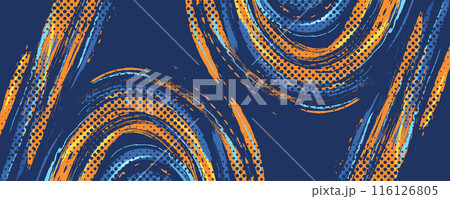 Abstract Sports Background with Blue and Orange Brush Texture and Halftone Effect. Grunge Background for Banner or Poster Design 116126805