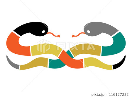 年賀状素材、巳年の絡み合うヘビのイラスト 116127222