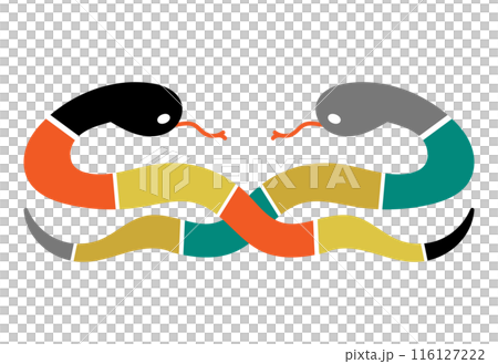 年賀状素材、巳年の絡み合うヘビのイラスト 116127222