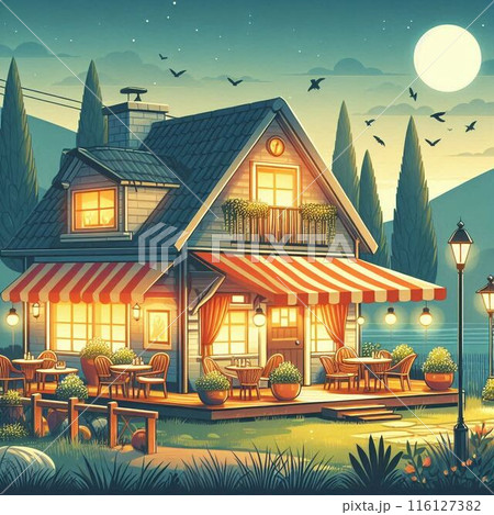 夕焼けの山のある風景(AI生成) 116127382