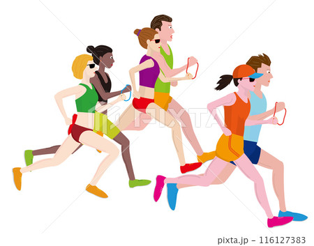 視覚障害者がマラソン大会を走っているイラスト素材です。ガイドランナーが伴走しています。 視覚障害者がマラソン大会を走っているイラスト素材です。ガイドランナーが伴走しています。 116127383