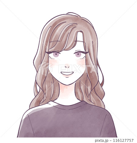 笑っているロングヘアの女性 水彩のイラスト素材 [116127757] - PIXTA