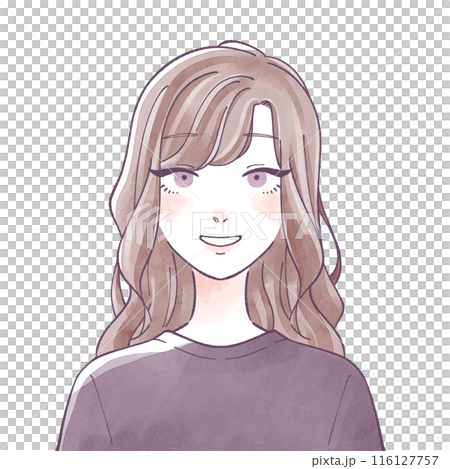 笑っているロングヘアの女性 水彩のイラスト素材 [116127757] - PIXTA