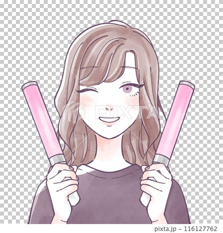 ペンライトを持つロングヘアの女性 水彩のイラスト素材 [116127762 