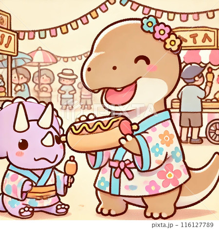 お祭りを楽しむ恐竜 お祭りを楽しむ恐竜 116127789