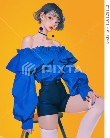 オフショルダーの服を着た美しい女性 オフショルダーの服を着た美しい女性 116128112