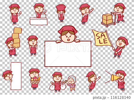 一生懸命に頑張るかわいいスーパーの女性店員さん 116128140