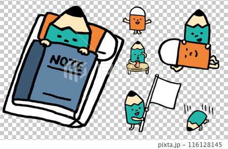 補習班或學校都可以使用的可愛鉛筆人物素材 116128145